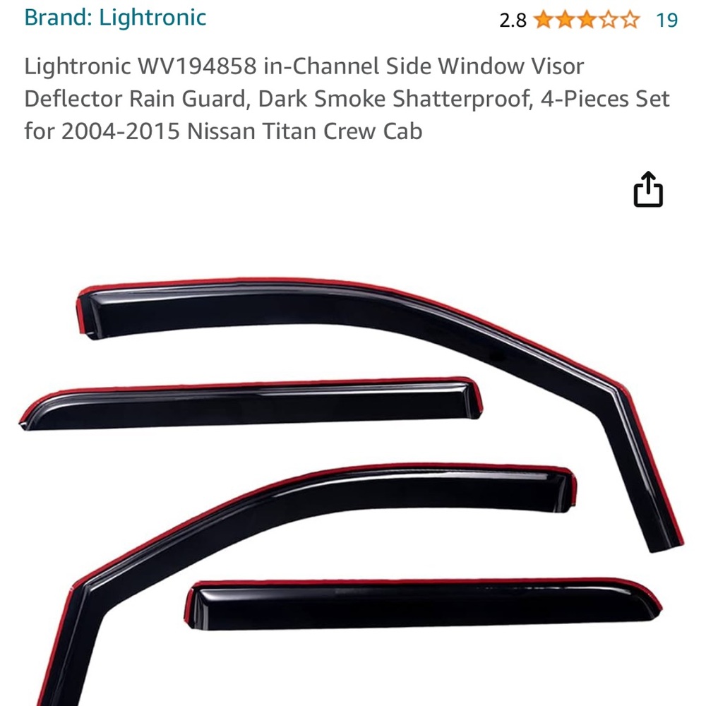 Lightronic WV194858 in-Channel Side Window 4-Pieces for 2004-2015 Nissan Titan